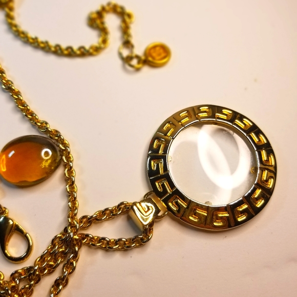 AUTHENTIC 90s GIVENCHY MONACLE GLASS SIGNED STAMPED PENDANT NECKLACE - Picture 7 of 12